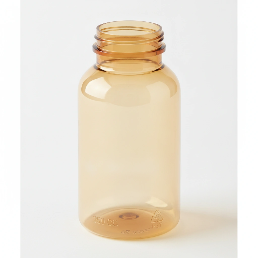 250 CC BOTTLE, LIGHT AMBER PET, PACKER, 45-400