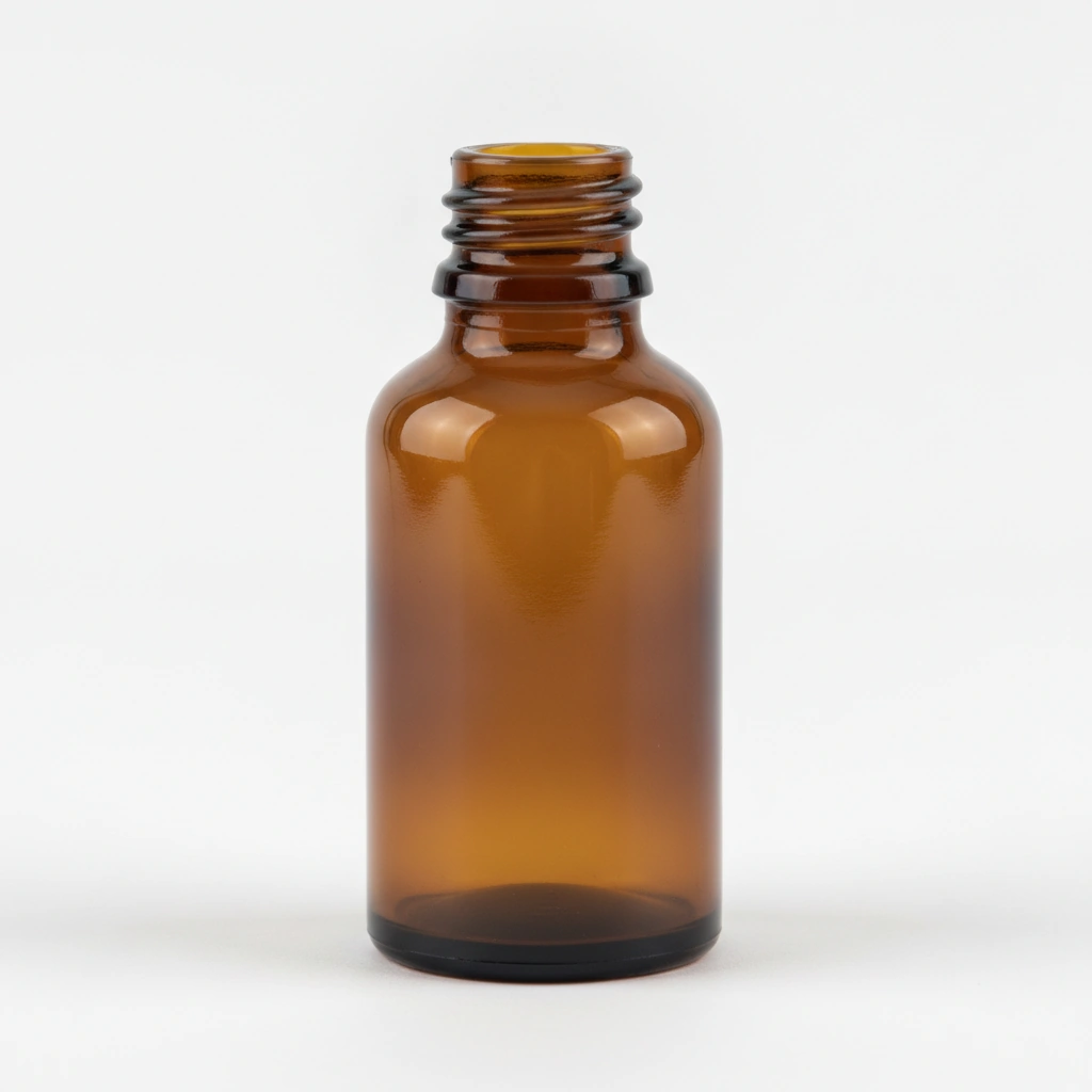 15 ML BOTTLE, AMBER GLASS, BOSTON ROUND, 18-400