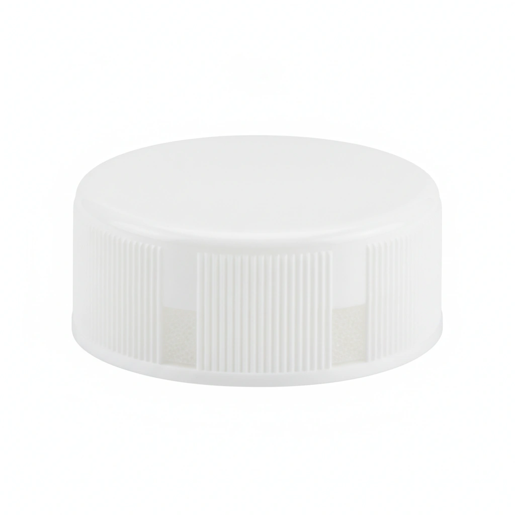33-400 CAP, WHITE PP, CONT. THREAD, FOAM, RIBBED SKIRT, SMOOTH TOP