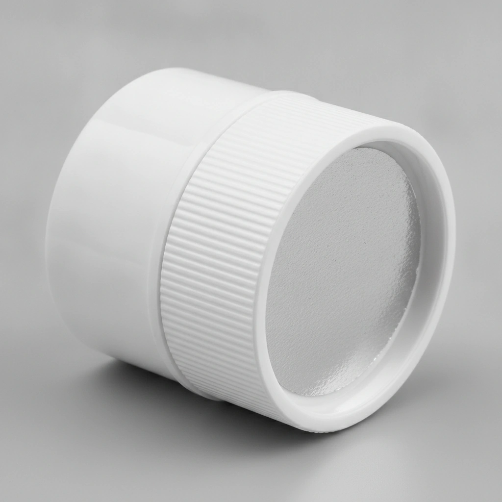 120-TL CAP, WHITE PP, DEEP SKIRT, INDUCTION (HDPE), RIBBED SKIRT, SMOOTH TOP