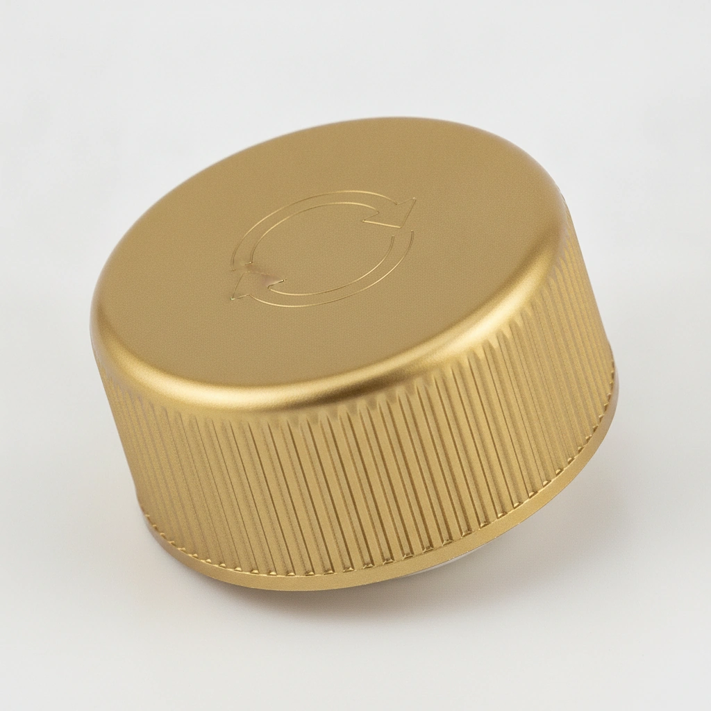 45-400 CRC CAP, GOLD PP, INDUCTION (PET), RIBBED SKIRT, "PUSH DOWN AND TURN"