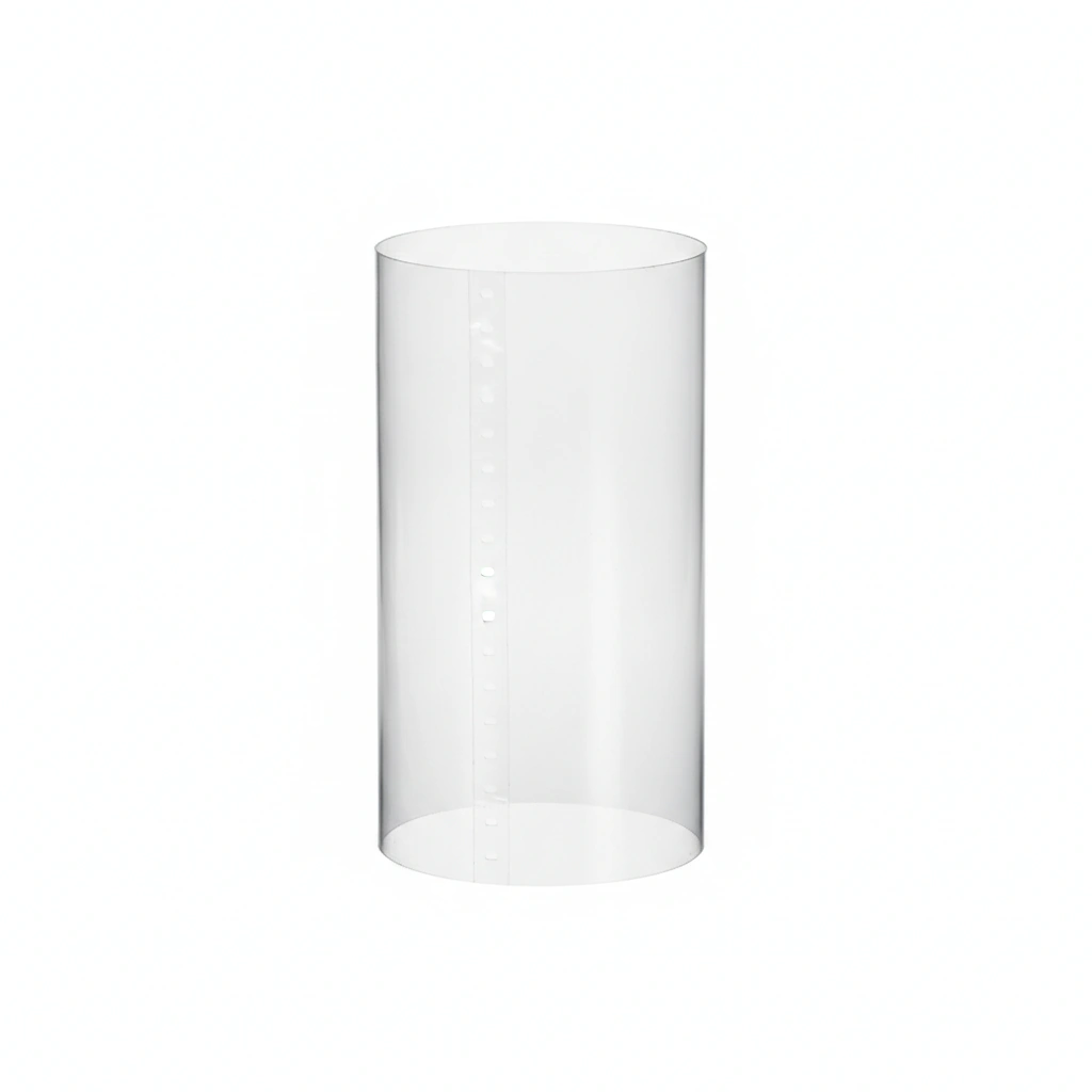 200MM X 52MM SHRINK FILM, CLEAR PVC, PREFORM, PERFORATED, NO PRINT