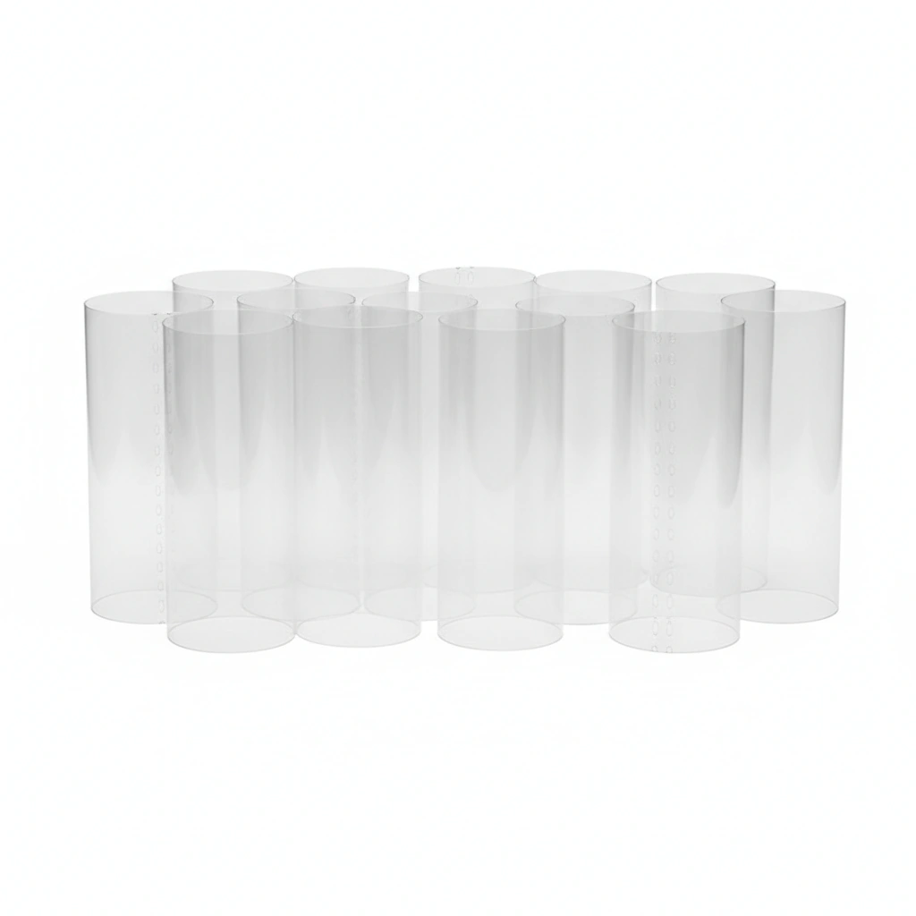 58MM X 60MM SHRINK FILM, CLEAR PVC, PREFORM, PERFORATED, NO PRINT